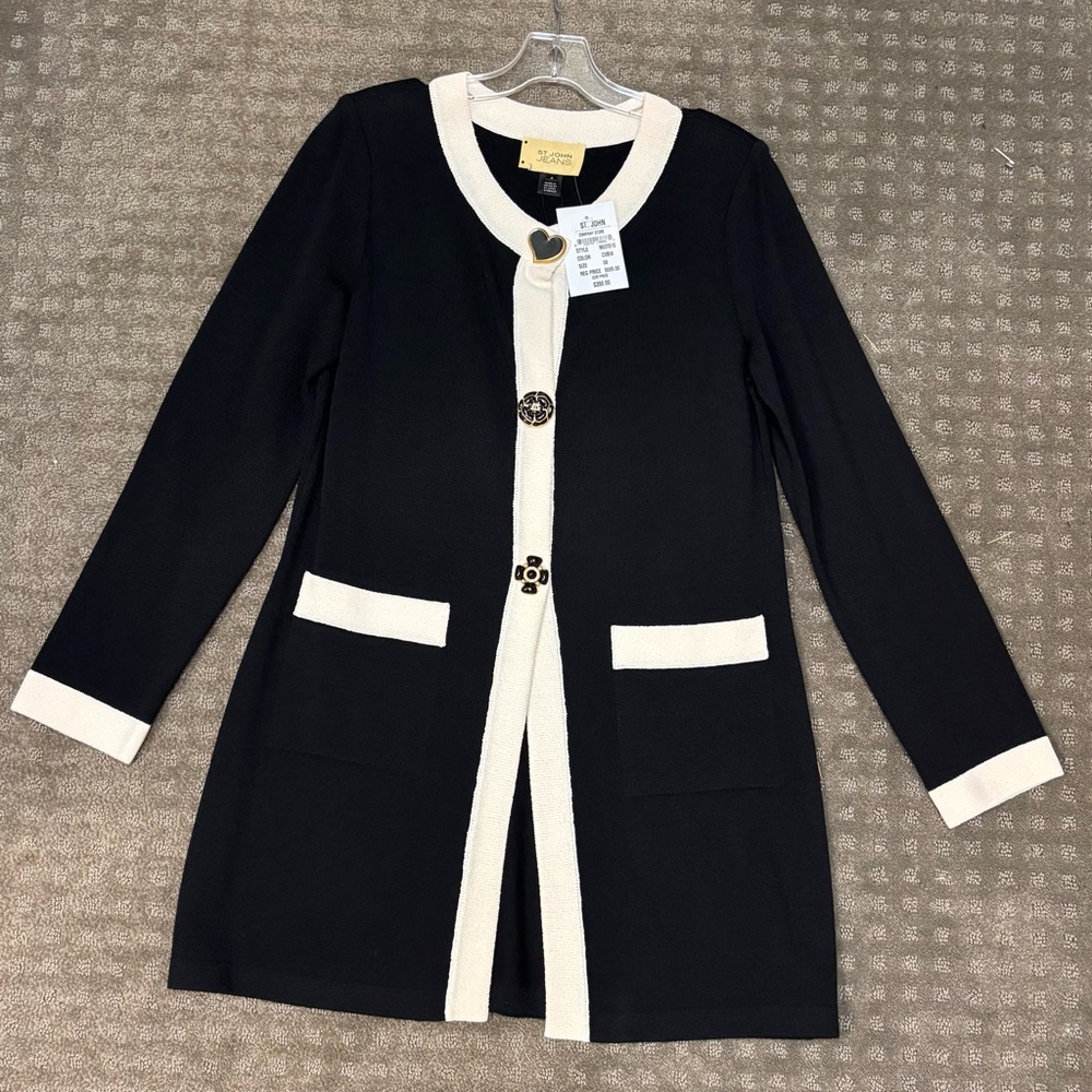 St. John Knits Black & Cream Cardigan Jacket - Size 8